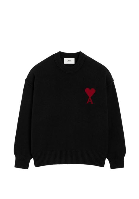 adc crewneck sweater man oblack AMI PARIS | UKS838.018009